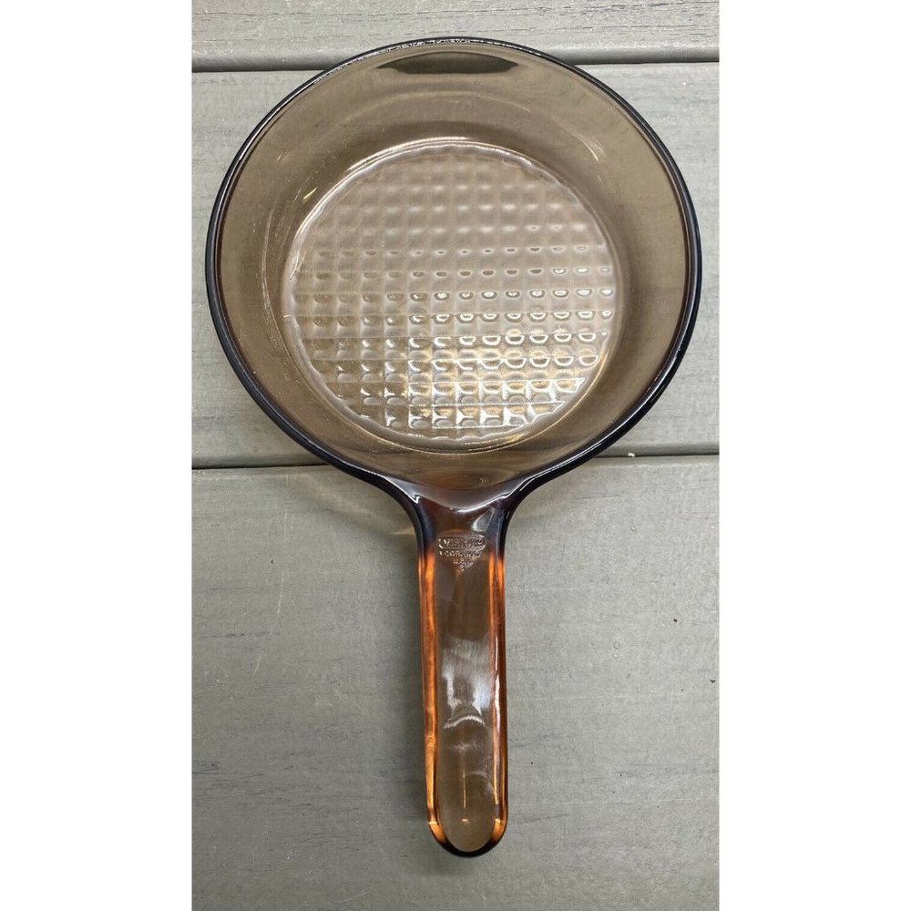 Vision Corning Ware Pyrex Glass 7" #6 Waffle Bottom Saute Skillet Fry Amber Pan